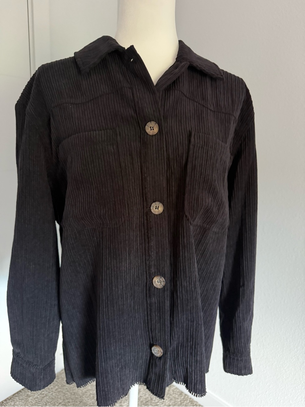 Love Tree Black Corduroy Button-Down Shirt